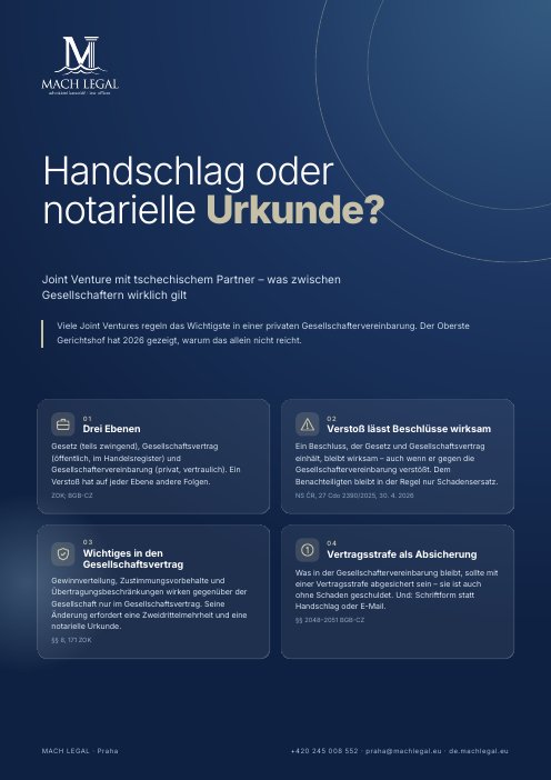 Handschlag oder notarielle Urkunde? Joint Venture in Tschechien